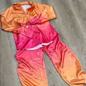 Vibrant Orange and Pink Satin Pajama Set